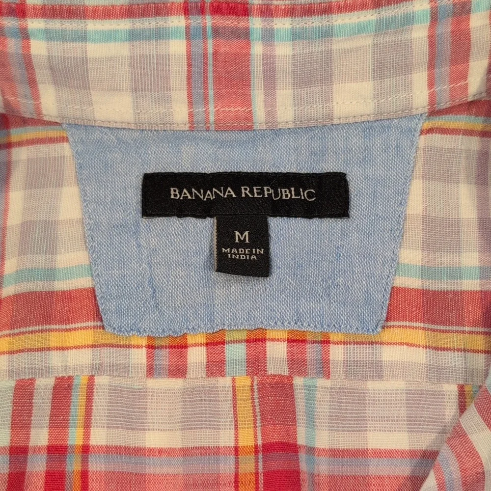 Banana Republic Men's Medium Linen Blend Long Sleeve Button Down Plaid Shirt